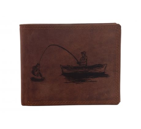 Pánska kožená peňaženka MERCUCIO svetlohnedá vzor 70 rybár v loďke 2911908