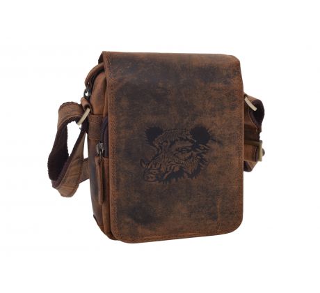 Pánske kožené crossbody tmavohnedý hunter embos diviak 250591