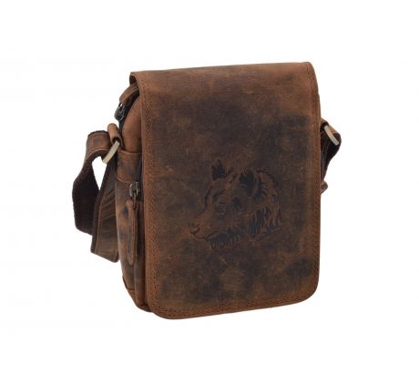 Pánske kožené crossbody tmavohnedý hunter embos medveď 250591