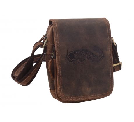 Pánske kožené crossbody tmavohnedý hunter embos sumec 250591
